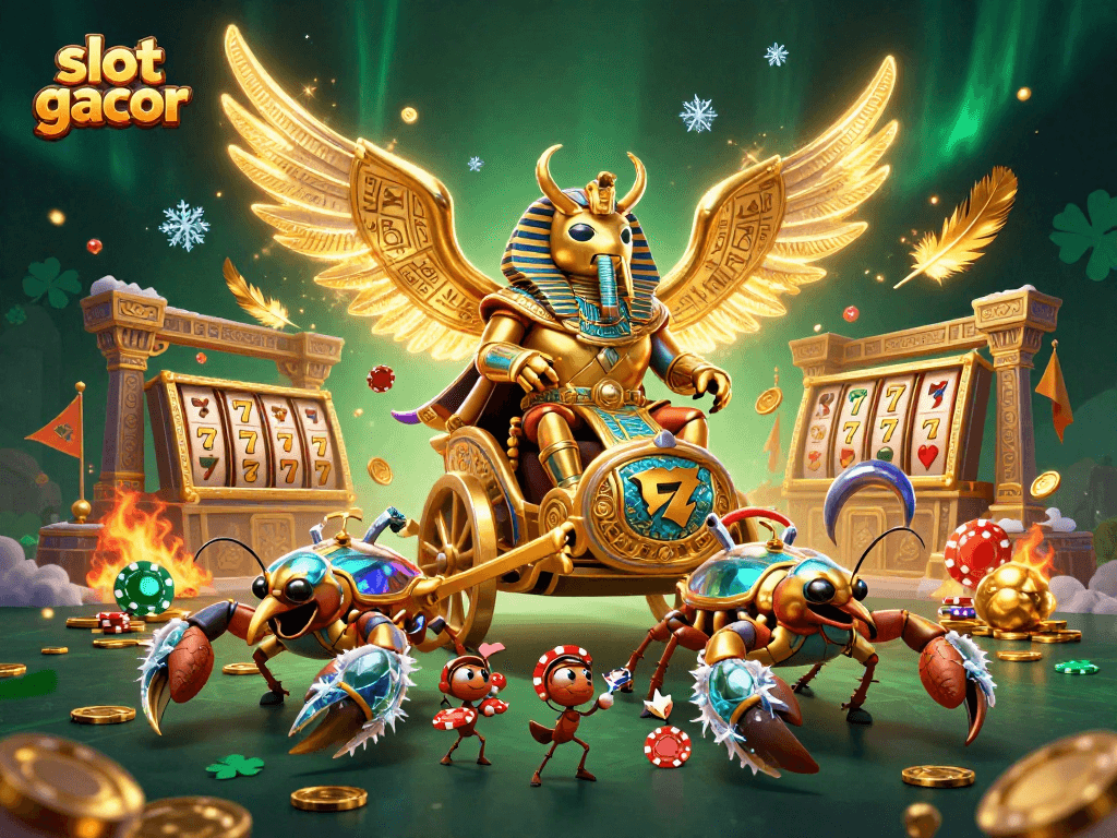 Slot gacor membawa keberuntungan dengan karakter kartun 3D sambil bermain mesin slot.