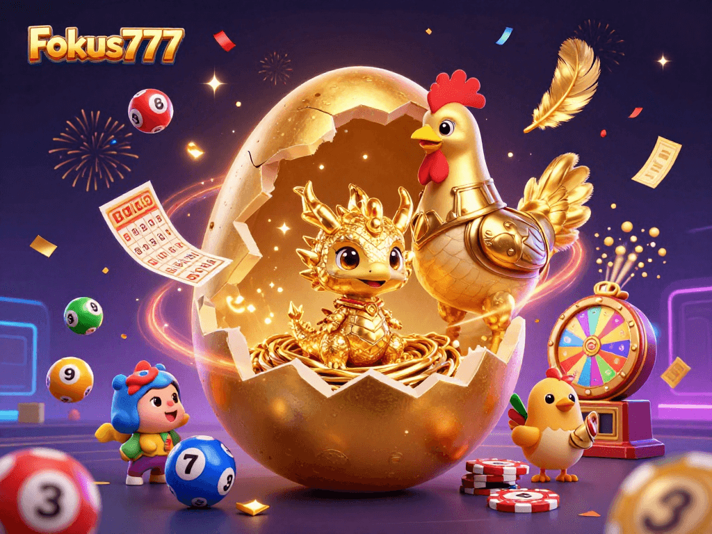 Experience exhilarating wins with Fokus777's vibrant casino-themed 3D illustration.