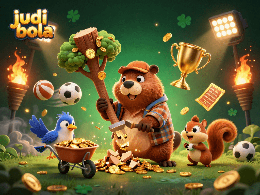 Engage in judi bola betting with golden coins raining from a tree in this vibrant scene.