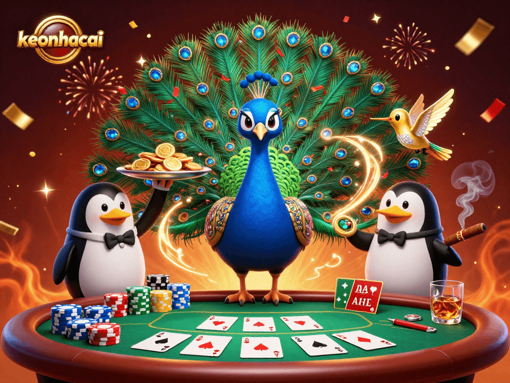 Play at keonhacai with a vibrant scene showcasing poker fun with animated characters.