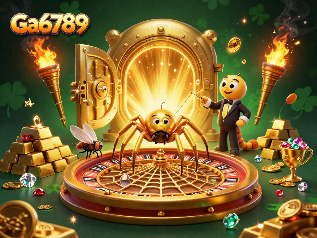 Experience thrilling bets and excitement with Ga6789's 3D casino illustration featuring golden games.
