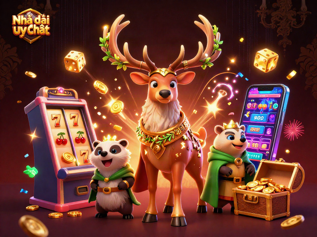 Engage with the thrill of Nhà cái uy tín through an exhilarating 3D gambling illustration featuring dynamic casino elements.