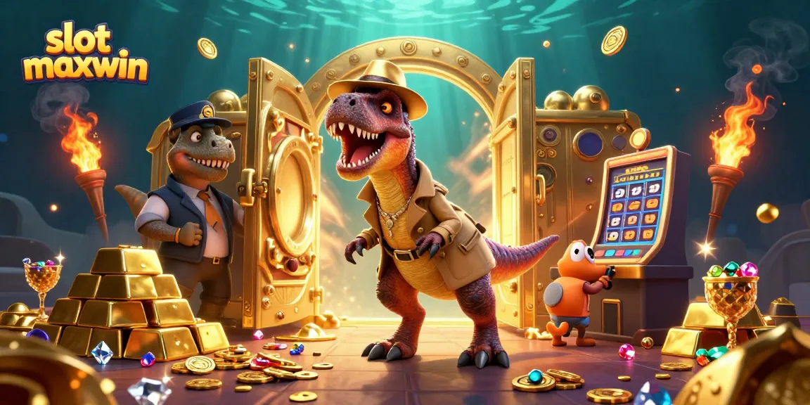 Experience the thrill of slot maxwin as a lucky velociraptor seeks jackpot wins in a vibrant casino.