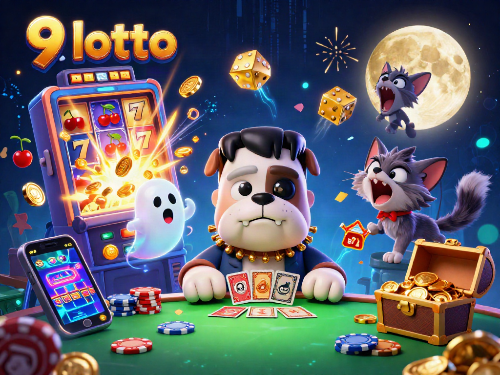 Experience thrilling 9 lotto excitement with a spooky themed casino scene featuring colorful characters and dynamic gaming elements.