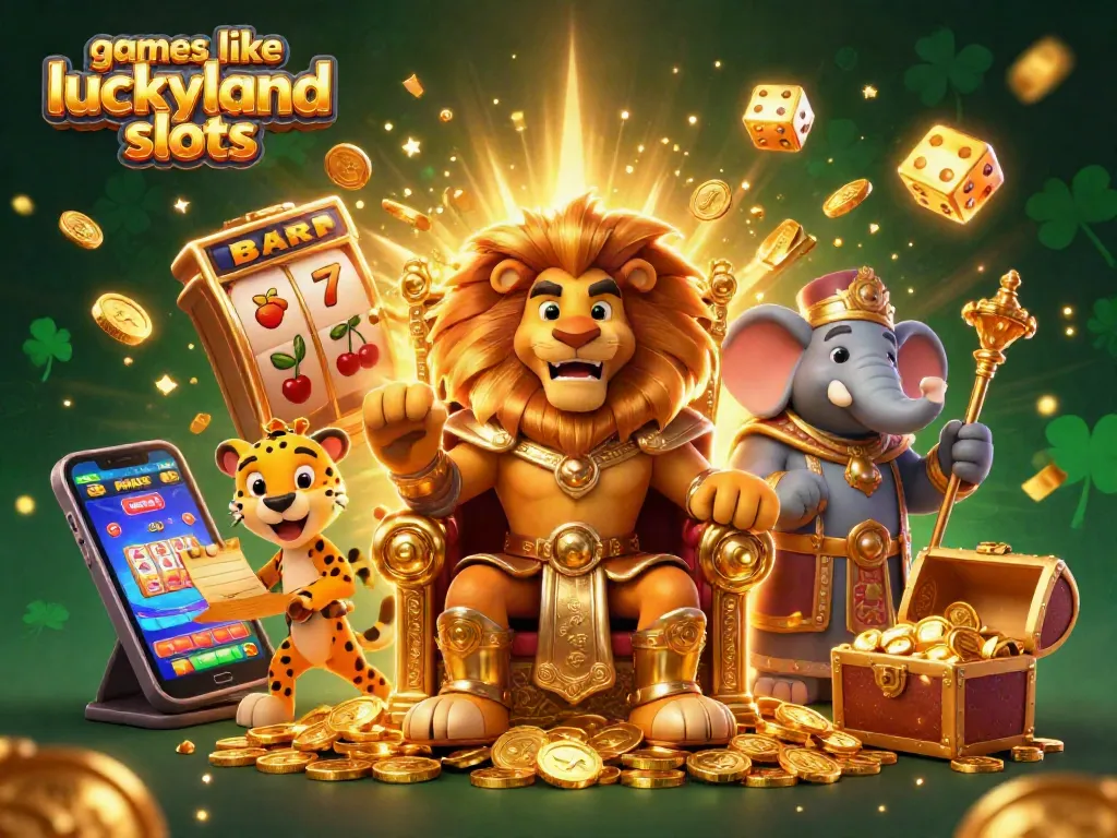 Engage with thrilling games like LuckyLand Slots showcased in a vibrant 3D casino scene.