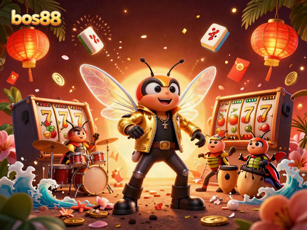 Dalam gambaran seru bos88, cicada rock star muncul dikelilingi slot, simbol buah, dan koin keberuntungan.
