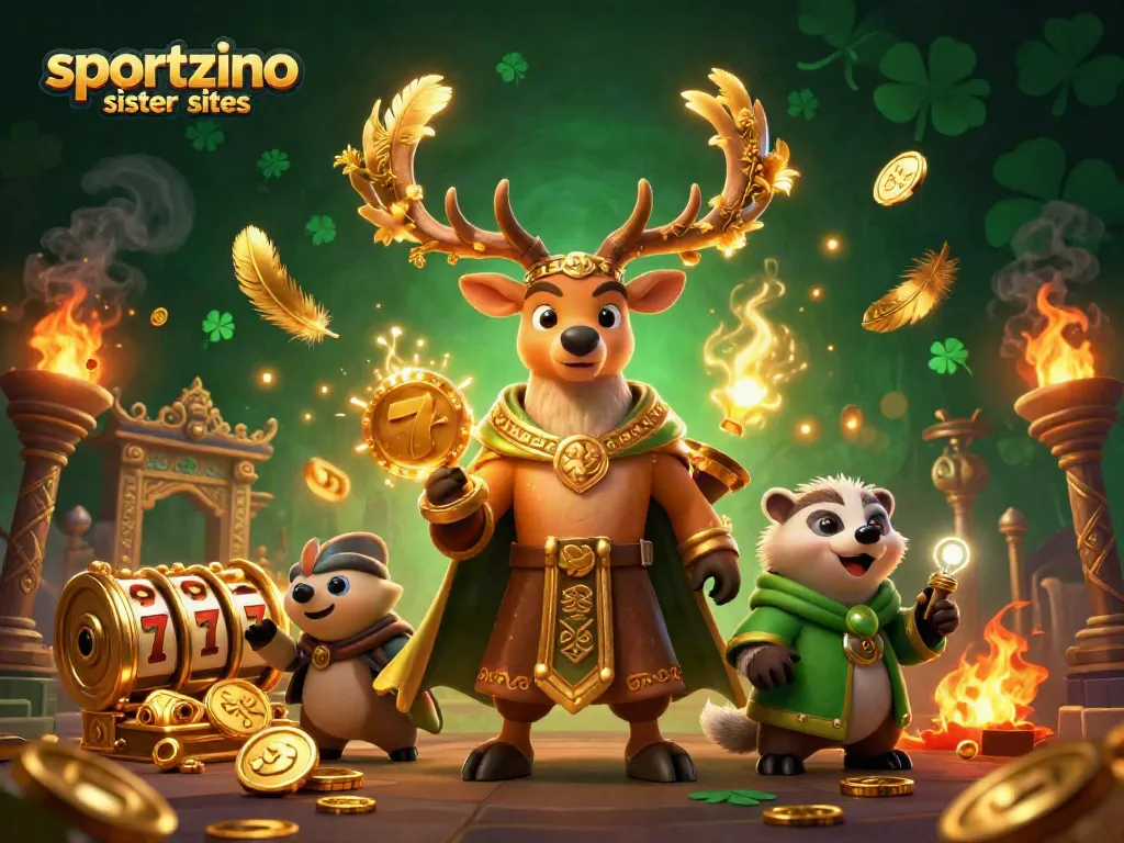 Spin the reels surrounded by sportzino sister sites characters in a magical 3D casino setting.