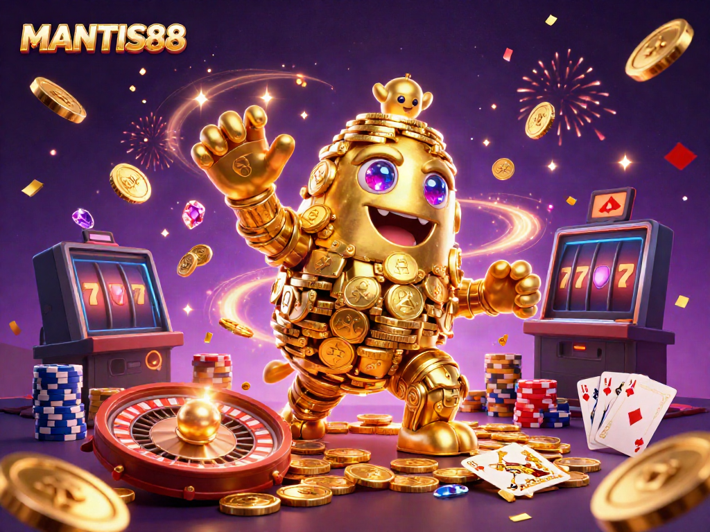 Experience MANTIS88's thrilling casino games with vibrant 3D visuals and a fun atmosphere.