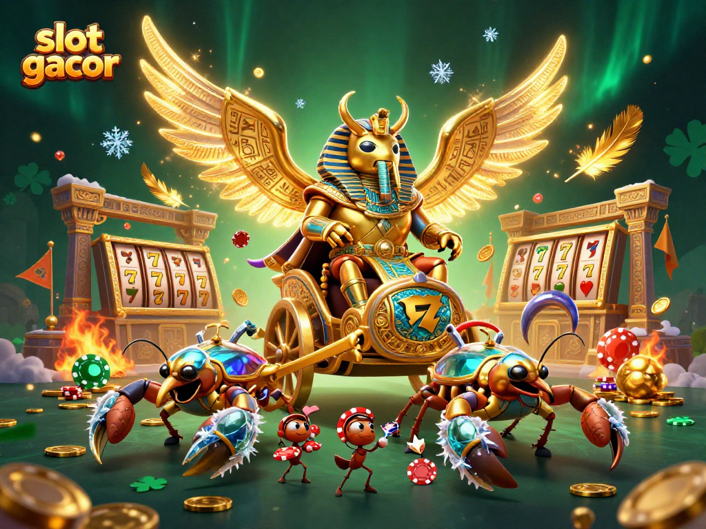 Slot gacor membawa keberuntungan dengan karakter kartun 3D sambil bermain mesin slot.