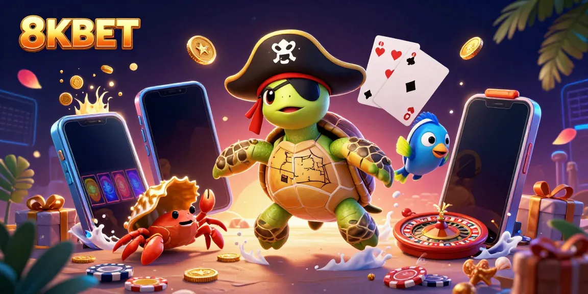 Experience thrilling gaming adventures with 8KBET featuring colorful slot reels and magical treasures.