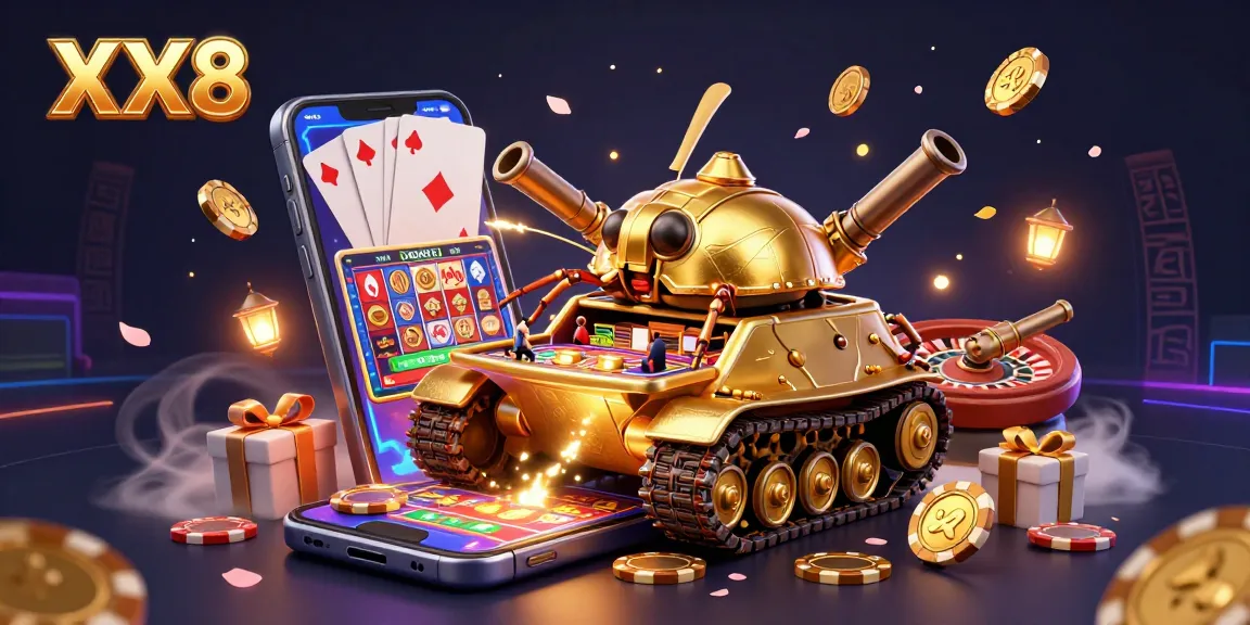 Experience thrilling gaming adventures at XX8 through a golden beetle tank revealing a miniature casino.