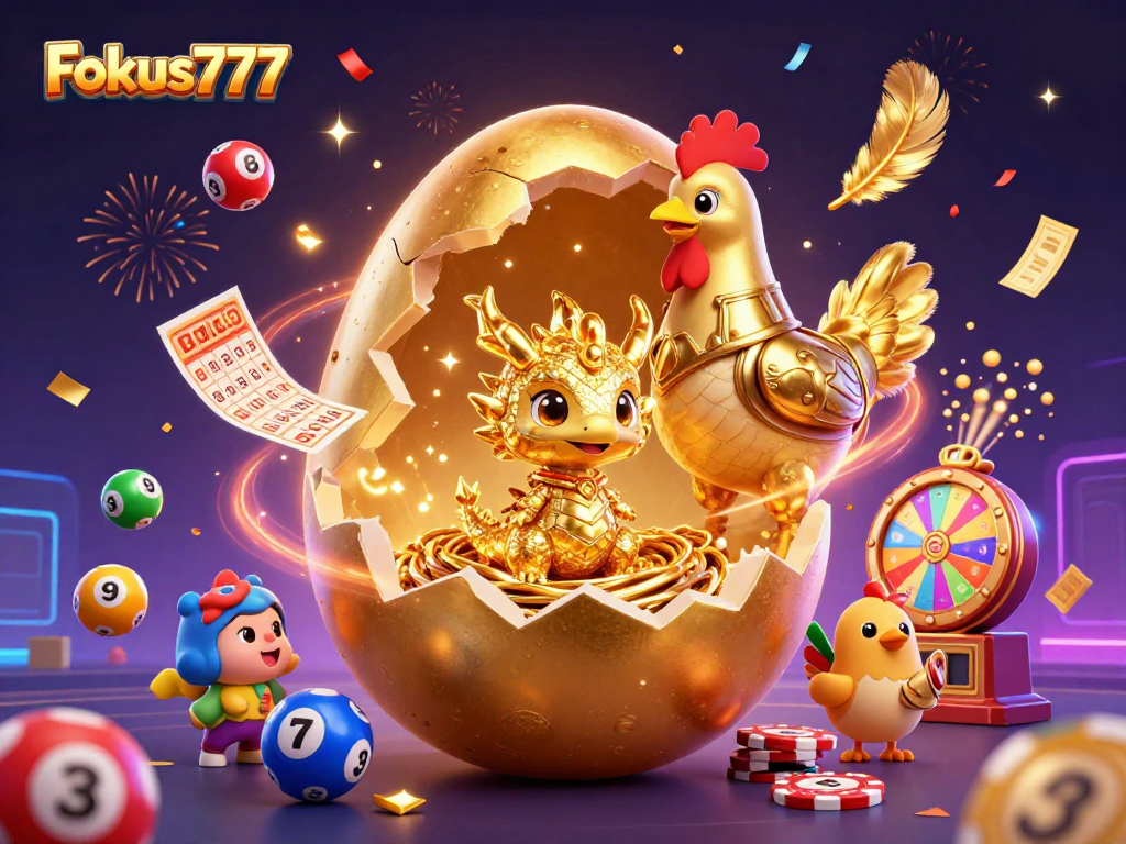 Experience exhilarating wins with Fokus777's vibrant casino-themed 3D illustration.