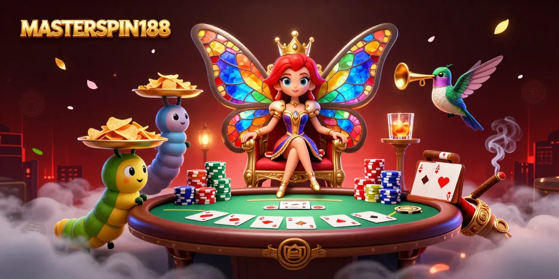 Join the excitement at MASTERSPIN188 with a vibrant poker scene featuring captivating characters.