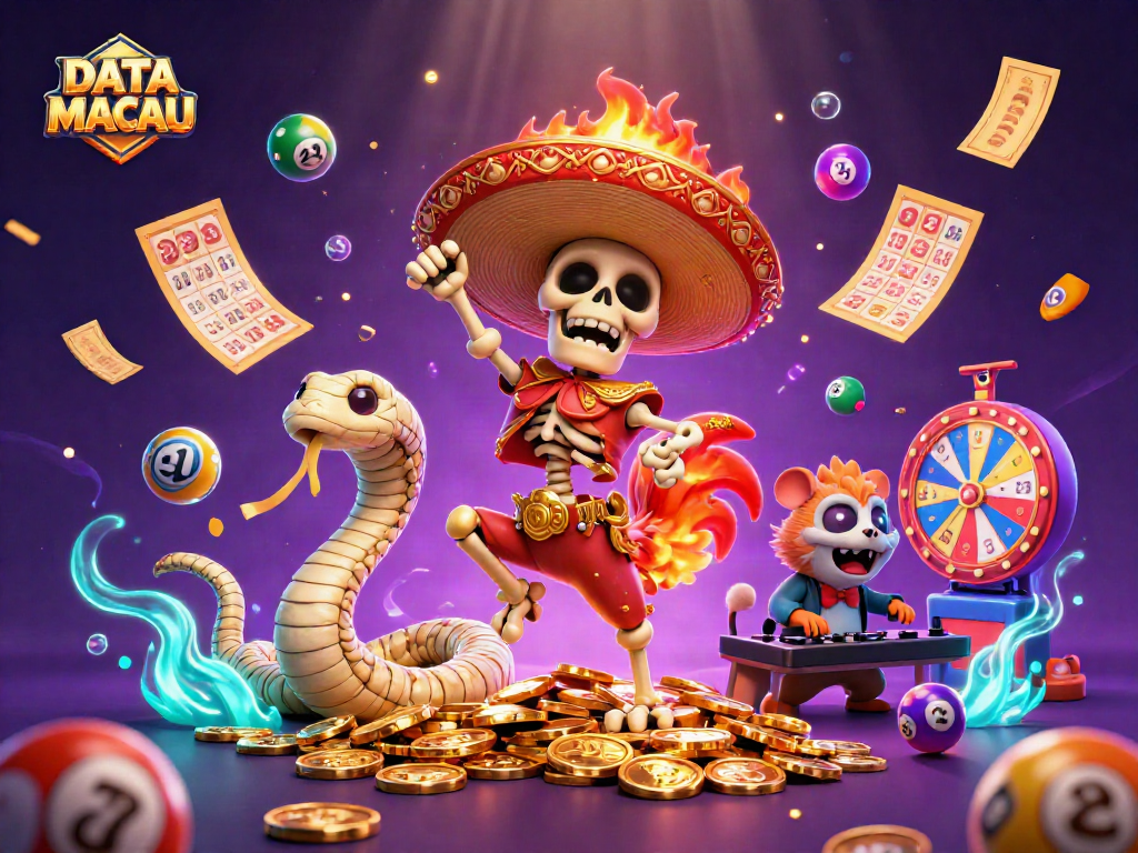 Experience gameplay excitement with DATA MACAU as a mariachi rooster celebrates winnings amidst golden treasures.