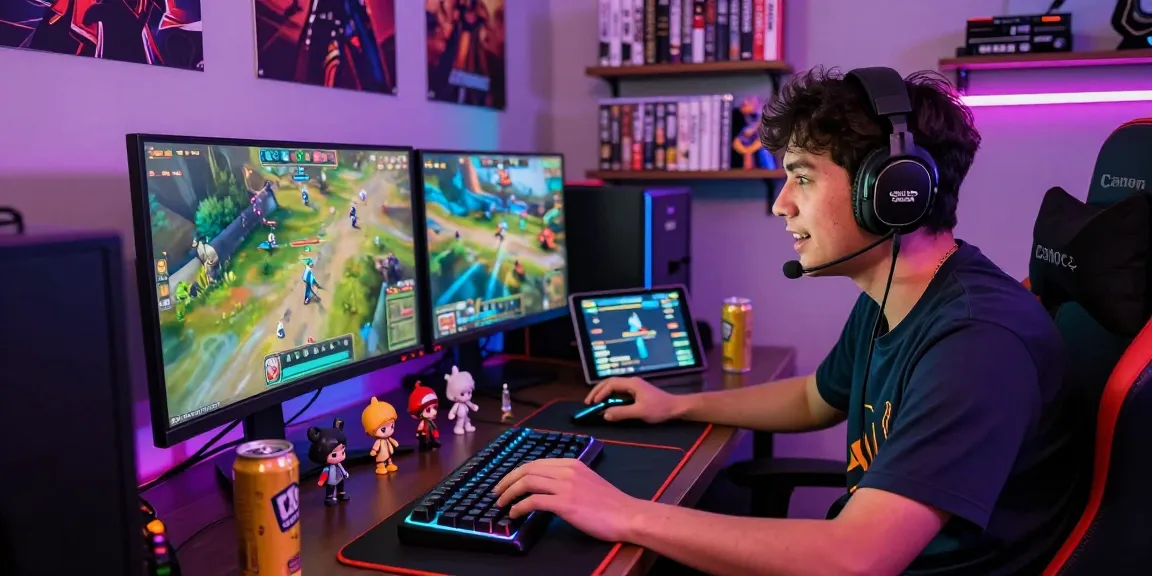 Player immersed in nyonya4d gaming session with colorful LED lights and gaming setup.