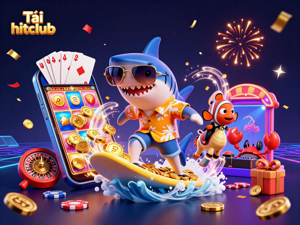 Tải hitclub and enjoy thrilling gameplay with a shark, clownfish, and crab DJ in a vibrant casino scene.
