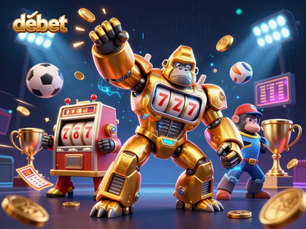 Wager thrillingly at debet with a 3D golden gorilla mech and dynamic sports elements.