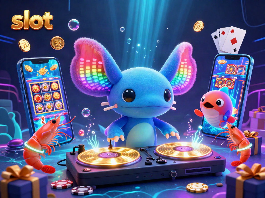 Experience thrilling slot games with vibrant axolotl DJ and dynamic underwater party scene.