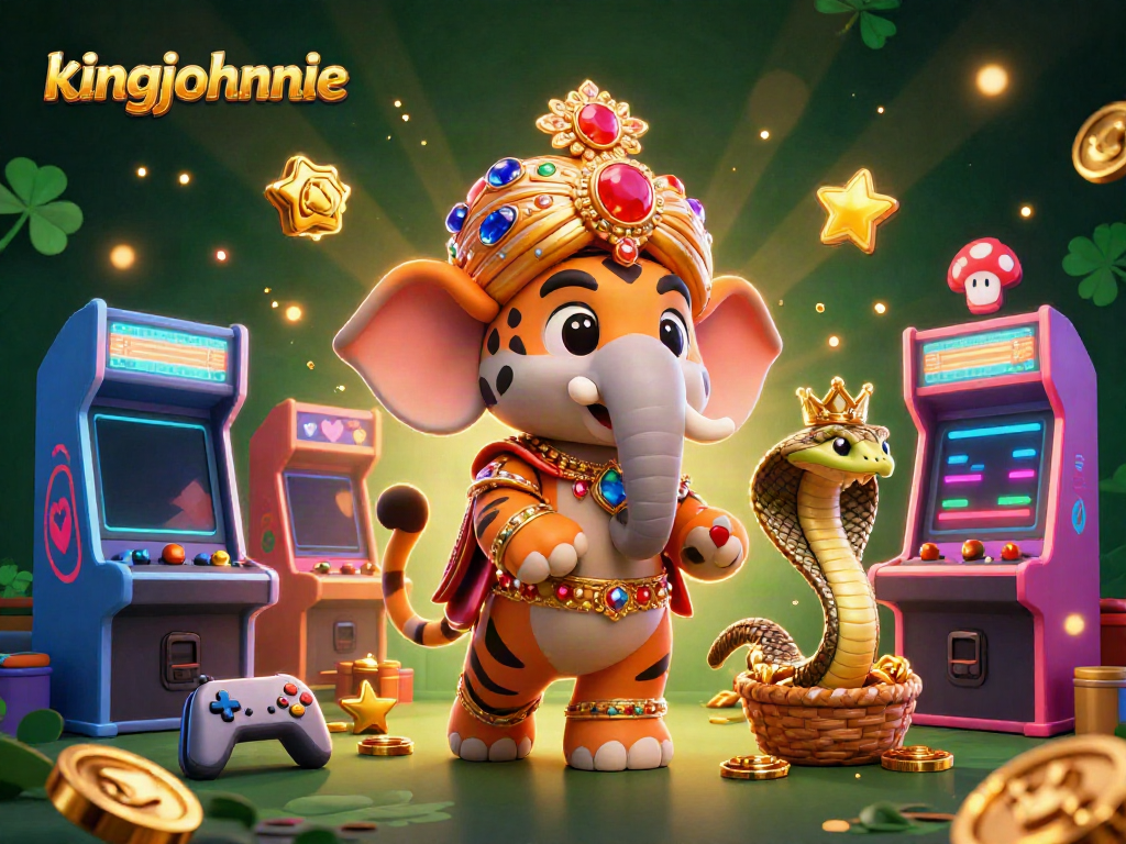 Experience thrilling gameplay at kingjohnnie casino with a vibrant 3D illustration of gaming elements and characters.