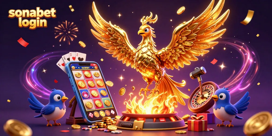 Experience sonabet login with a vibrant 3D scene of a golden phoenix and gaming elements for ultimate casino fun.