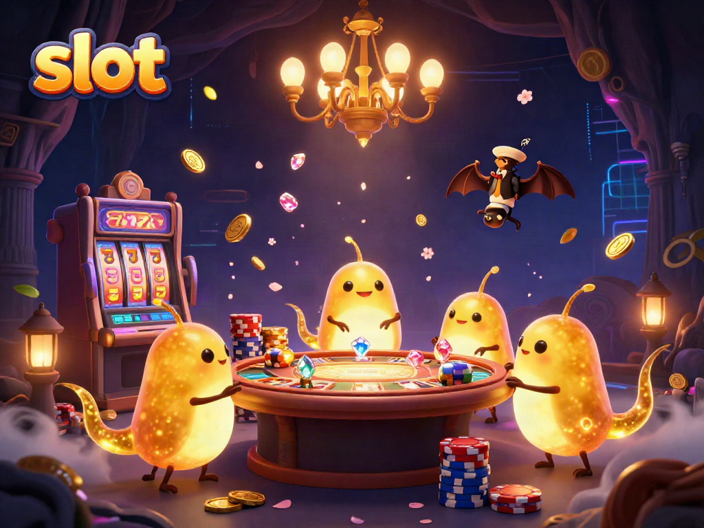 Slot permainan di BETON88 dengan elemen keceriaan seperti koin emas dan mainan seru di kasino.