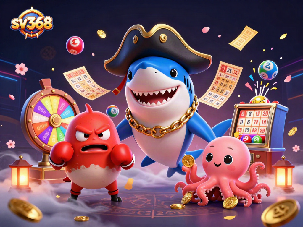 Engage in thrilling gameplay with sv368 as the pirate shark and companions celebrate winning moments.