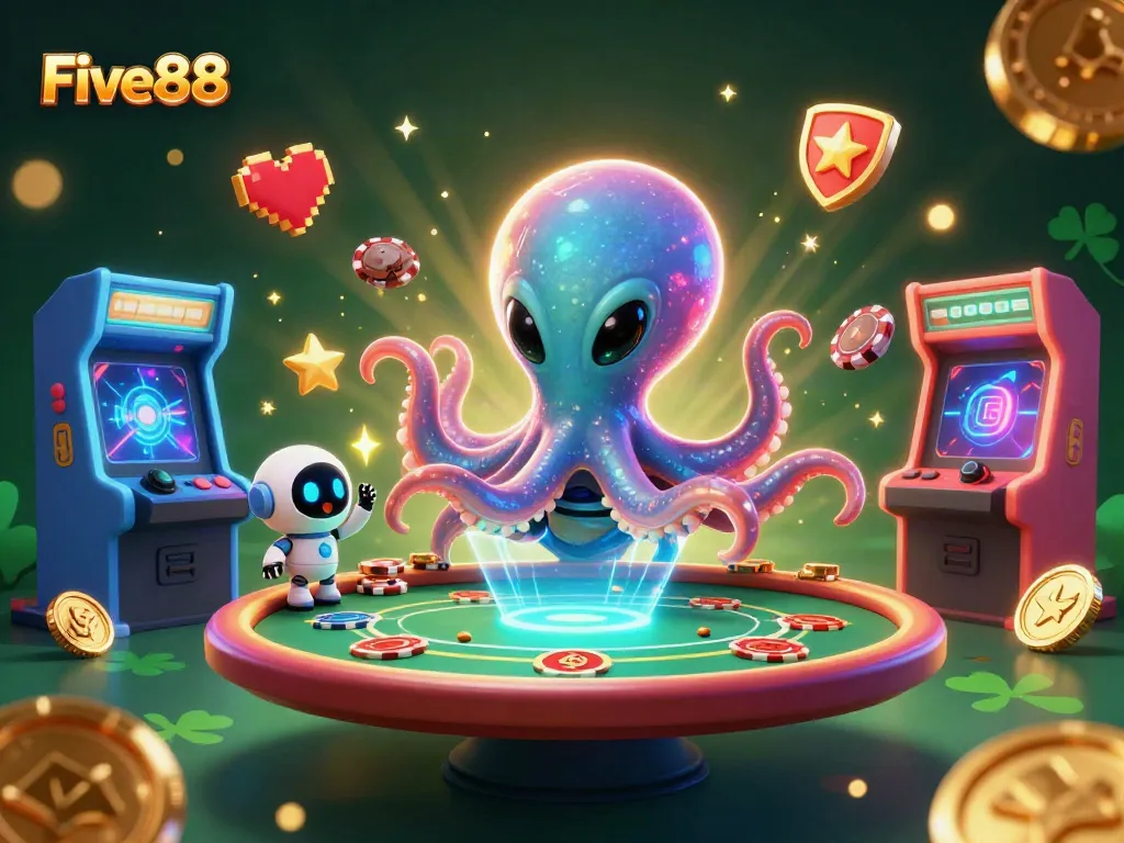Engage with Five88's thrilling holographic poker table in a vibrant casino universe.