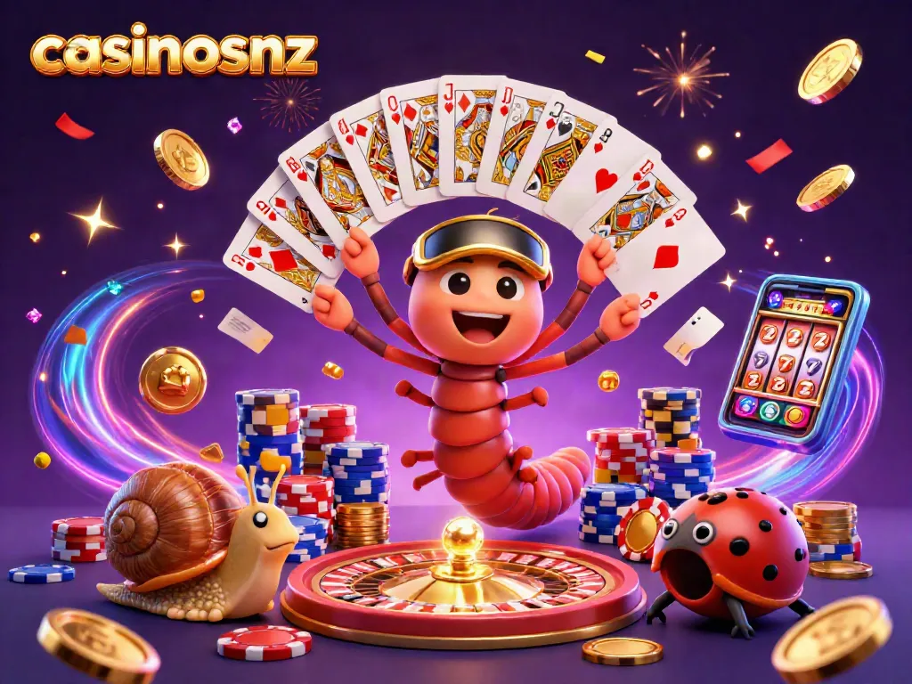 Experience the vibrant world of casinosnz with a 3D illustration of a whimsical casino scene.