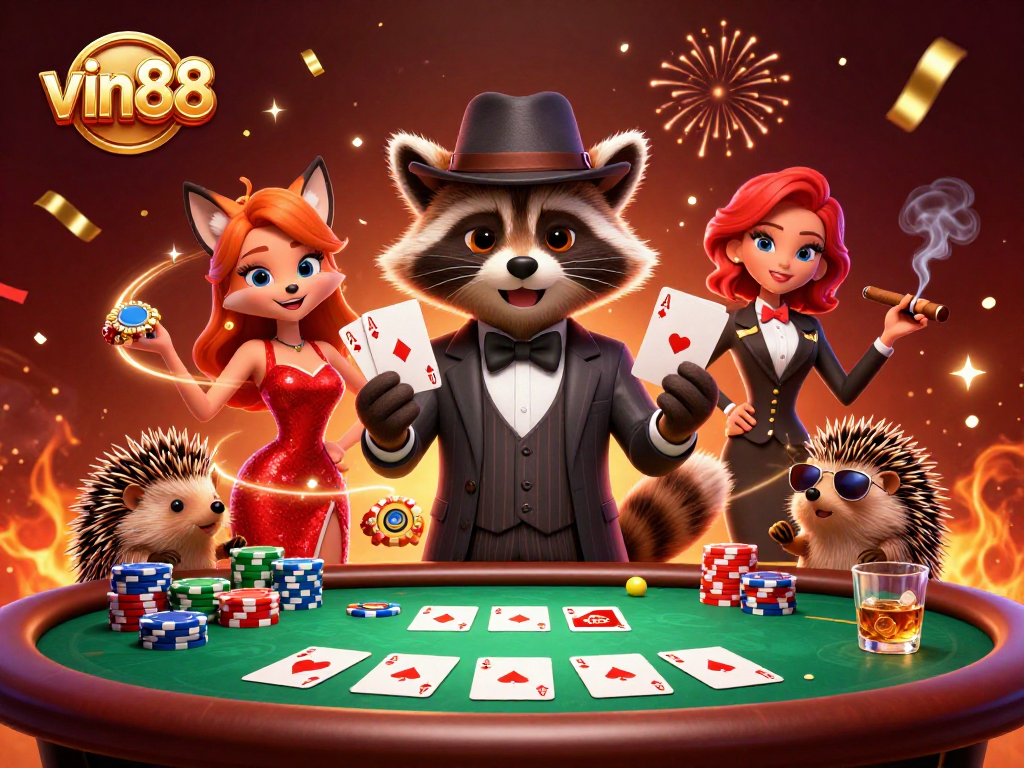 Experience the thrill of winning with vin88—an engaging scene of gambling excitement featuring vibrant characters.