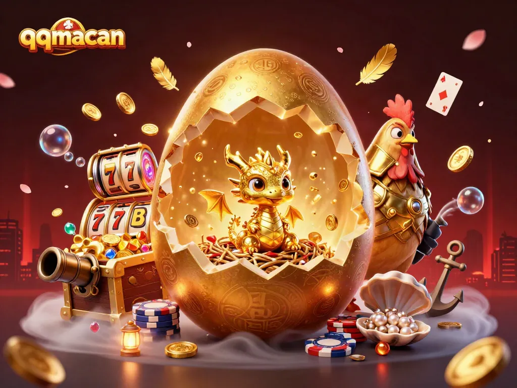 Engage in thrilling gameplay with qqmacan at a vibrant casino scene with gold treasures and rich elements.