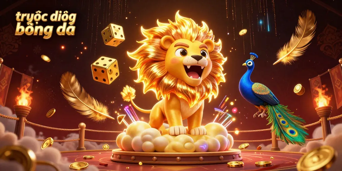 Experience trực tiếp bóng đá with a roaring cartoon lion and dynamic casino elements for ultimate fun.