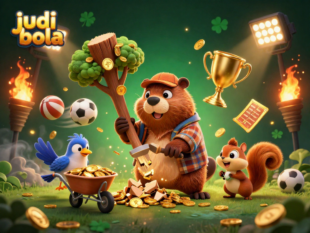 Engage in judi bola betting with golden coins raining from a tree in this vibrant scene.