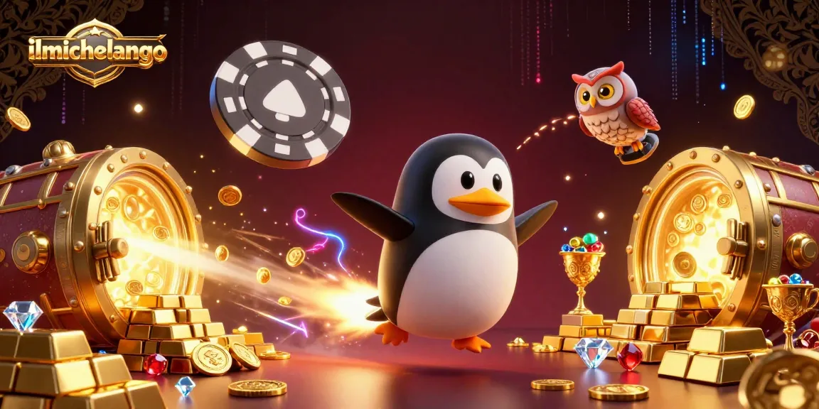 Experience exciting gameplay at ilmichelangelo with a golden penguin propelled through an animated casino adventure.
