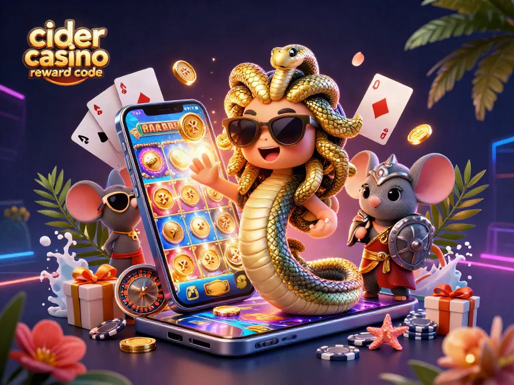 Cider casino reward code visualizing exciting slot game play with Medusa and a warrior mouse.