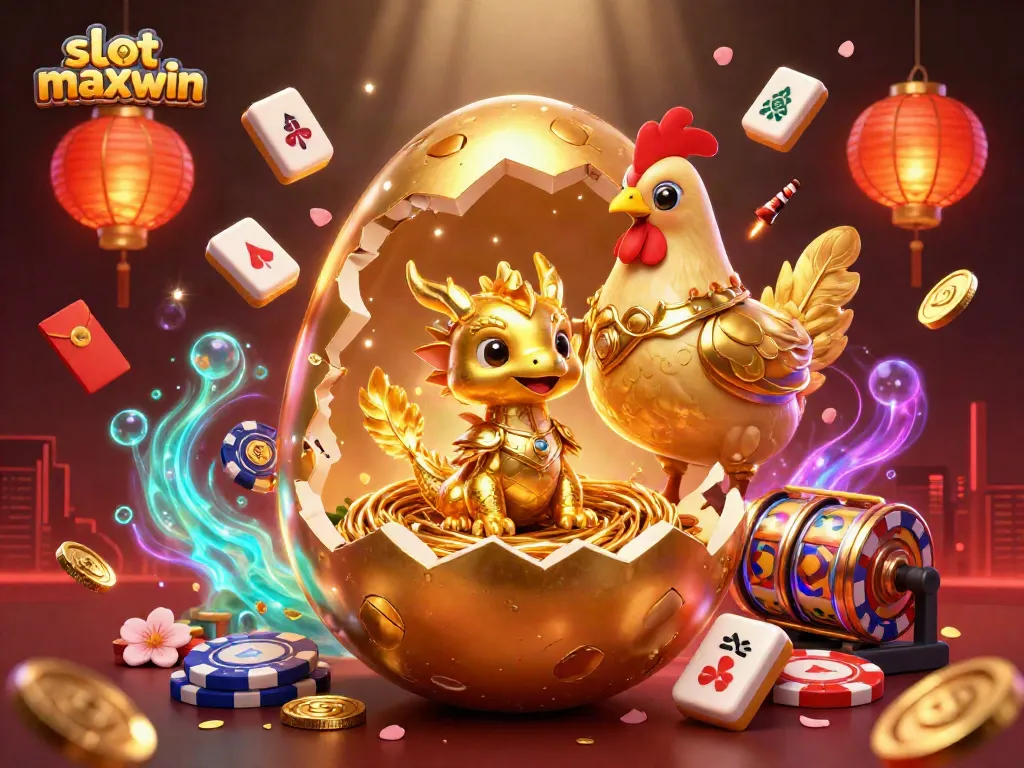 Spin the slot maxwin reels while discovering treasures with a golden dragon in a vibrant casino scene.