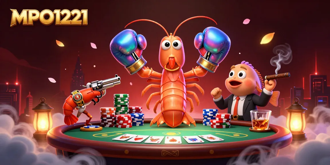 MPO1221 showcases vibrant poker action featuring a mantis shrimp, complemented by its colorful characters, engaging in an energetic scene.