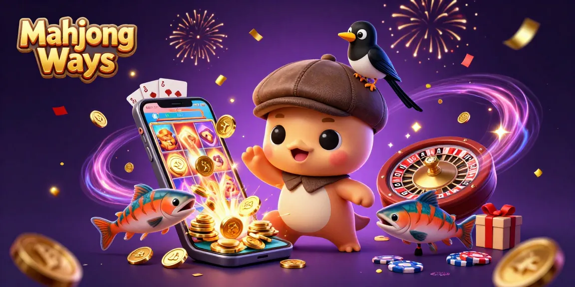 Experience Mahjong Ways with vibrant characters and exciting casino elements in a playful 3D illustration.