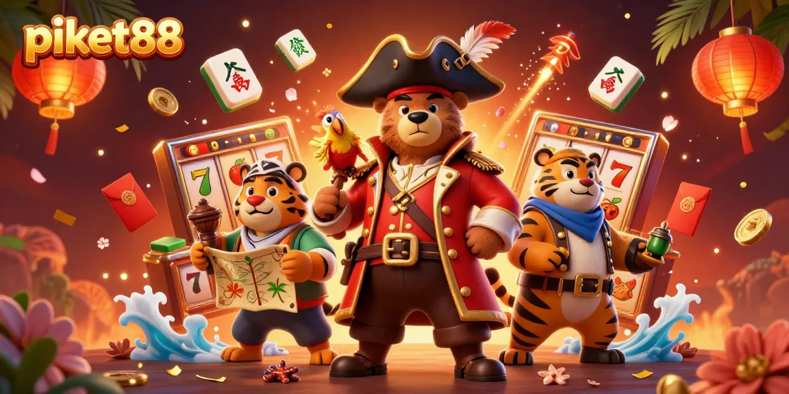 Experience thrilling wins with piket88's slot games featuring vibrant characters and casino elements.