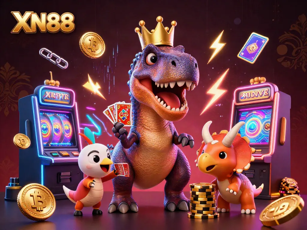 Experience thrilling gameplay at XN88 with exciting slot machines and friendly dinosaur characters.