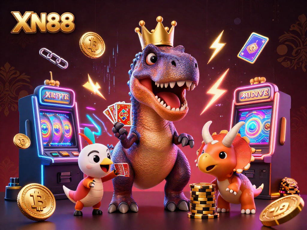 Experience thrilling gameplay at XN88 with exciting slot machines and friendly dinosaur characters.