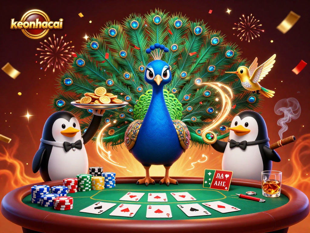 Play at keonhacai with a vibrant scene showcasing poker fun with animated characters.